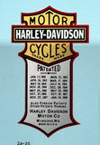 Harley Davidson Patent Decals 1914-1963