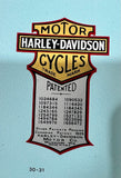 Harley Davidson Patent Decals 1914-1963