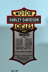 Harley Davidson Patent Decals 1914-1963