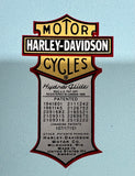 Harley Davidson Patent Decals 1914-1963